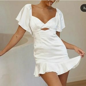 Size Small SELFIE LESLIE White Satin Dress. Eyes on You dress.